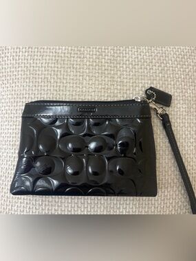 Coach Black Patent Wristlet with Signature Emboss